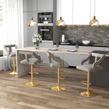 Set of 2 Bar Chairs with Footrest and 2-Layer Electroplated Metal Base-Gray