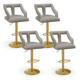 Set of 2 Bar Chairs with Footrest and 2-Layer Electroplated Metal Base-Gray