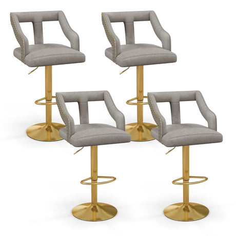 Set of 2 Bar Chairs with Footrest and 2-Layer Electroplated Metal Base-Gray