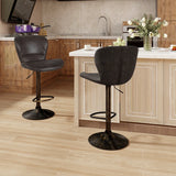 Set of 2 Bar Stools with Adjustable Height and Anti-Slip Metal Base-Brown