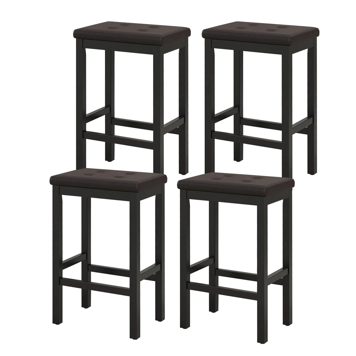 24" Bar Stools with Padded Seat Footrest and Rubber Wood Frame-Brown