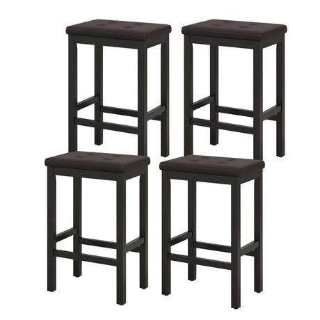 24" Bar Stools with Padded Seat Footrest and Rubber Wood Frame-Brown