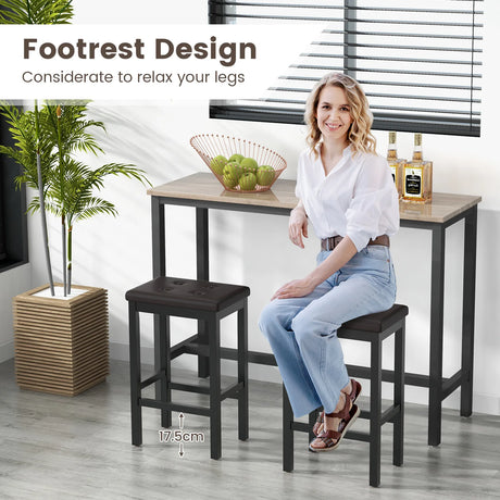 24" Bar Stools with Padded Seat Footrest and Rubber Wood Frame-Brown