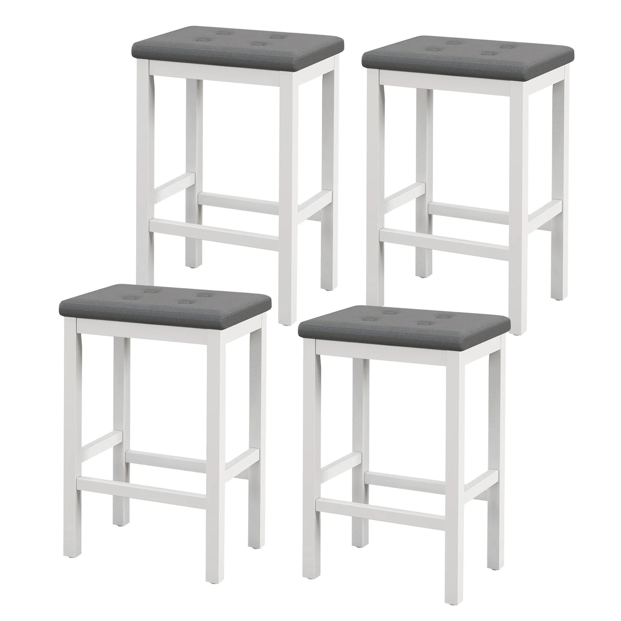 24" Bar Stools with Padded Seat Footrest and Rubber Wood Frame-White