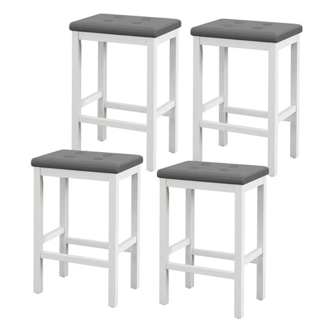24" Bar Stools with Padded Seat Footrest and Rubber Wood Frame-White