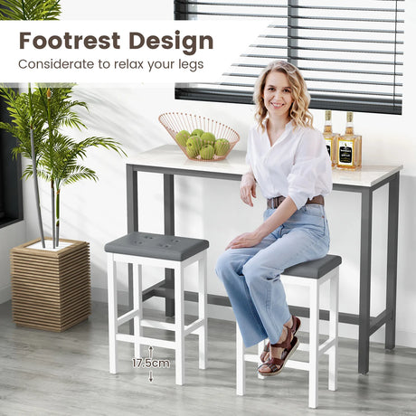 24" Bar Stools with Padded Seat Footrest and Rubber Wood Frame-White