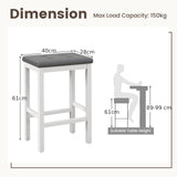 24" Bar Stools with Padded Seat Footrest and Rubber Wood Frame-White