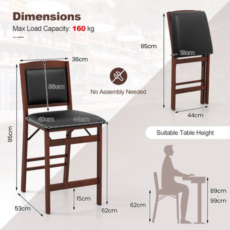 Set of 2 Folding Kitchen Island Stool with Rubber Wood Legs-Brown