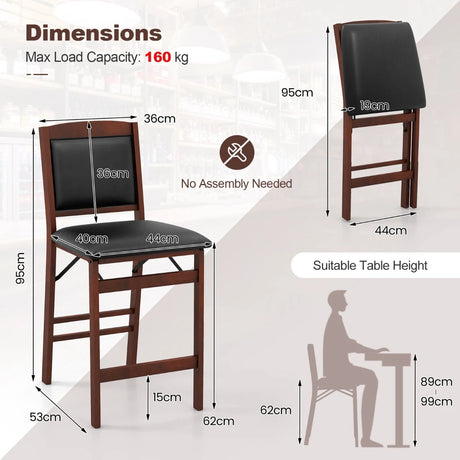 Set of 2 Folding Kitchen Island Stool with Rubber Wood Legs-Brown