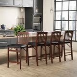 Set of 2 Counter Height Chairs Folding Kitchen Island Stool with Padded Seat-Brown