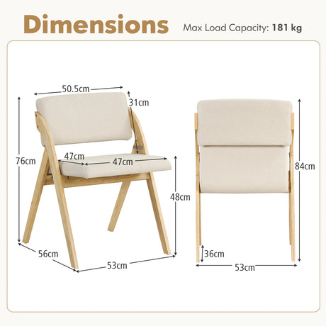 Set of 2 Folding Kitchen Dining Chairs with Rubber Wood Legs-Natural