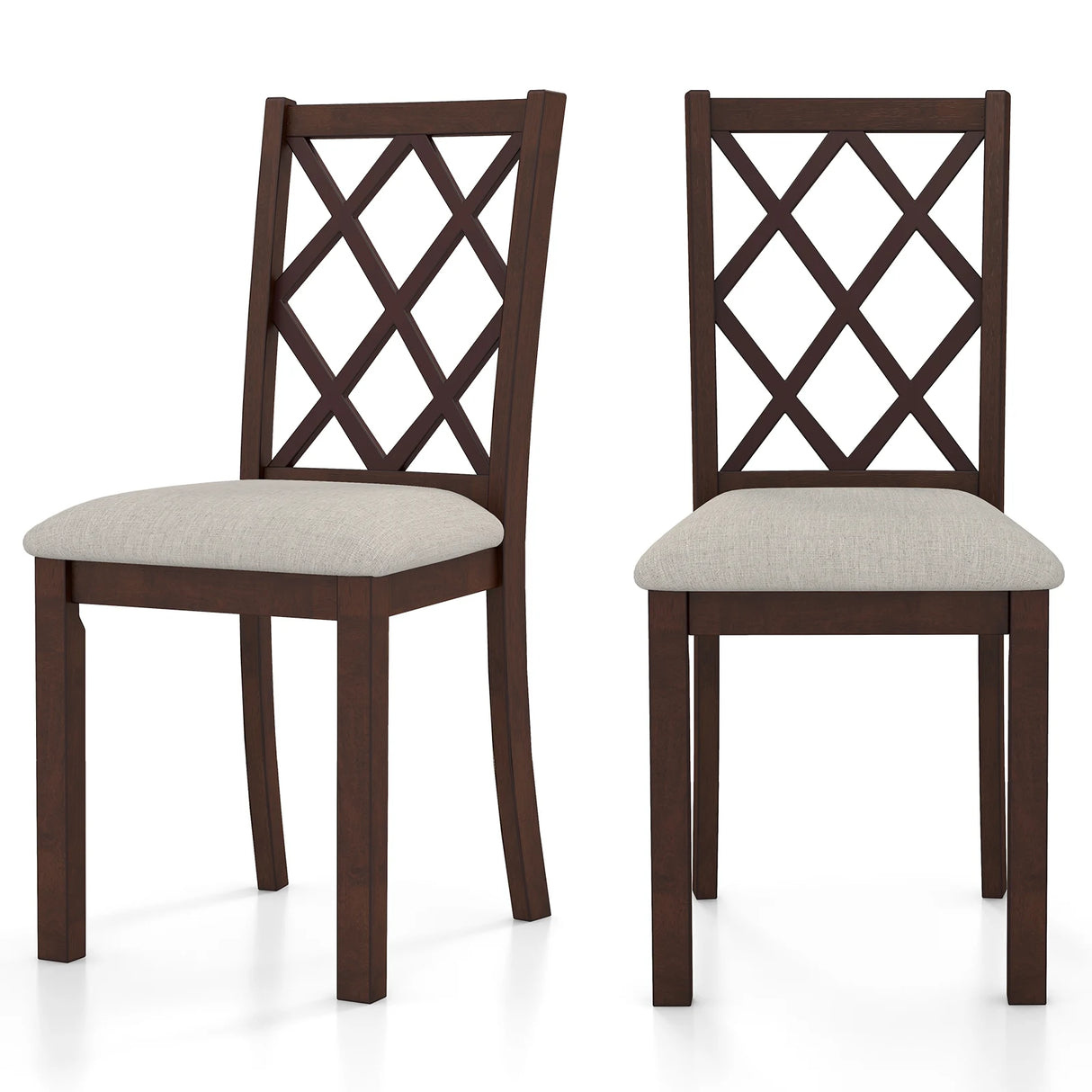 Dining Chair Set of 2 Wood Kitchen Chairs with Upholstered Seat Cushion and Rubber Wood Legs-Brown