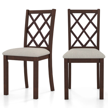 Dining Chair Set of 2 Wood Kitchen Chairs with Upholstered Seat Cushion and Rubber Wood Legs-Brown