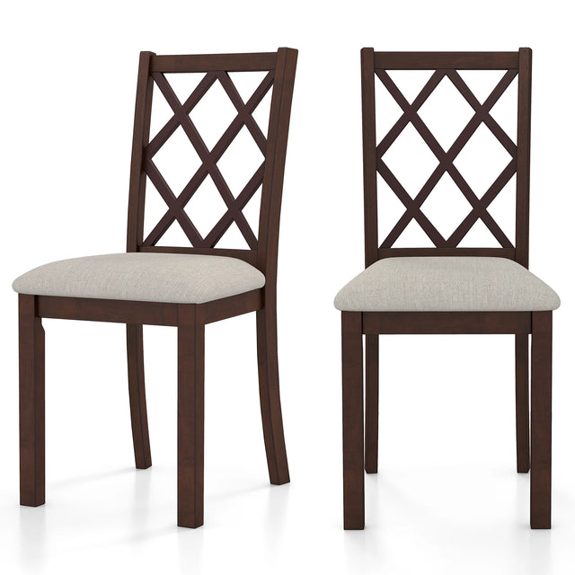 Dining Chair Set of 2 Wood Kitchen Chairs with Upholstered Seat Cushion and Rubber Wood Legs-Brown