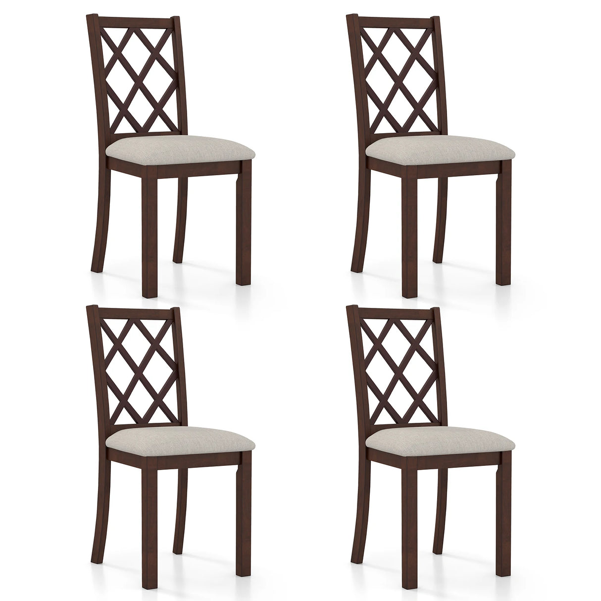Dining Chair Set of 2 Wood Kitchen Chairs with Upholstered Seat Cushion and Rubber Wood Legs-Brown