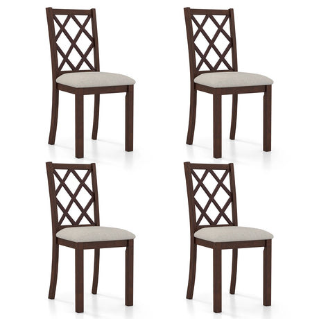 Dining Chair Set of 2 Wood Kitchen Chairs with Upholstered Seat Cushion and Rubber Wood Legs-Brown