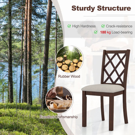 Dining Chair Set of 2 Wood Kitchen Chairs with Upholstered Seat Cushion and Rubber Wood Legs-Brown