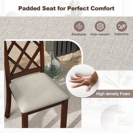 Dining Chair Set of 2 Wood Kitchen Chairs with Upholstered Seat Cushion and Rubber Wood Legs-Brown