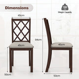 Dining Chair Set of 2 Wood Kitchen Chairs with Upholstered Seat Cushion and Rubber Wood Legs-Brown