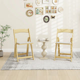 Set of 2 Foldable Kitchen Chair with Rubber Wood Legs and Padded Seat-Natural
