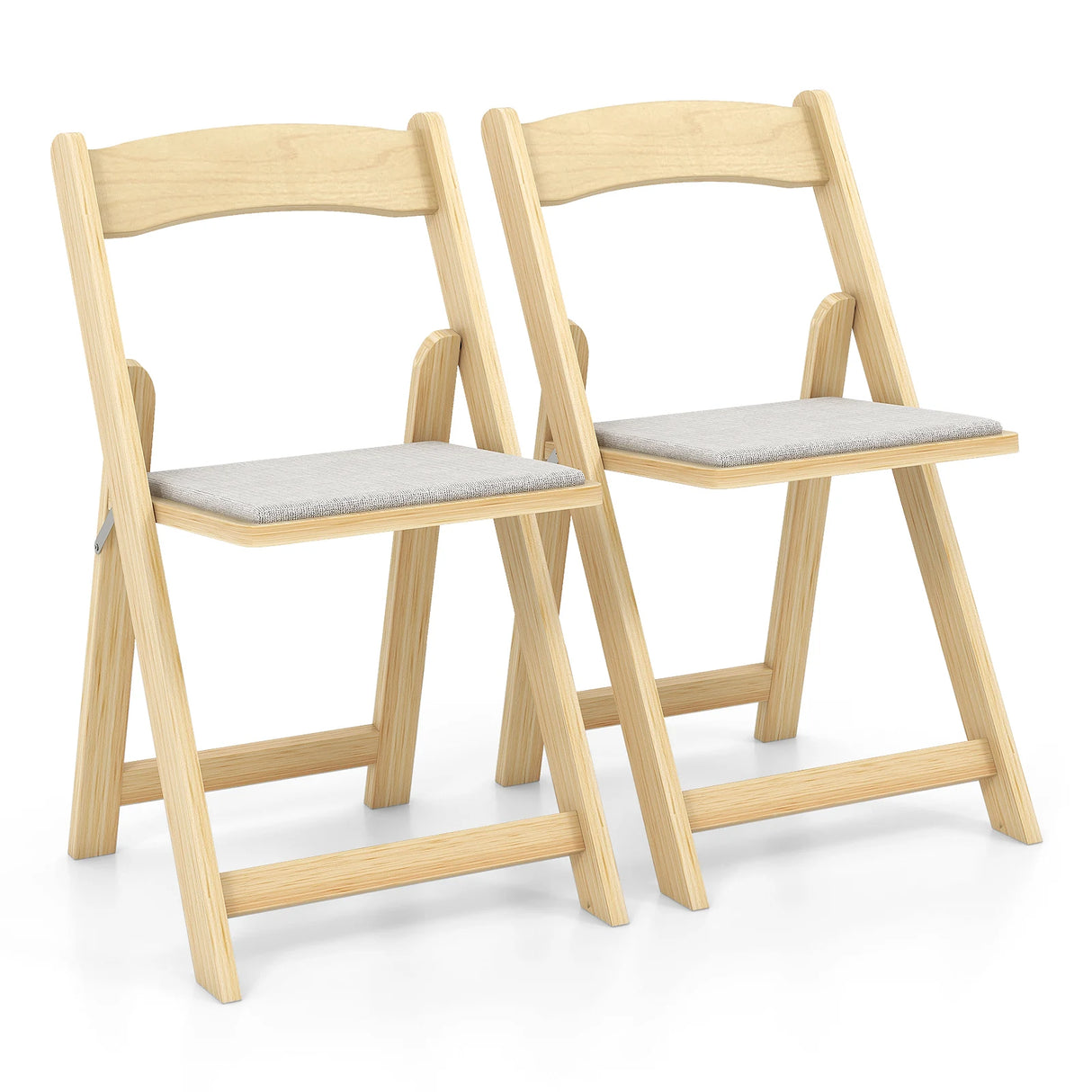 Set of 2 Foldable Kitchen Chair with Rubber Wood Legs and Padded Seat-Natural