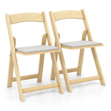 Set of 2 Foldable Kitchen Chair with Rubber Wood Legs and Padded Seat-Natural