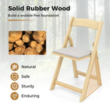 Set of 2 Foldable Kitchen Chair with Rubber Wood Legs and Padded Seat-Natural