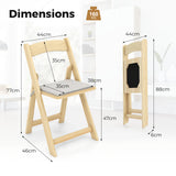 Set of 2 Foldable Kitchen Chair with Rubber Wood Legs and Padded Seat-Natural