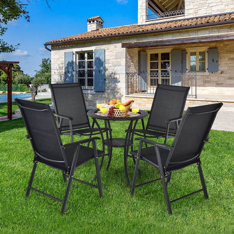 Set of 2 Outdoor Patio Folding Chair with Ergonomic Armrests-Black