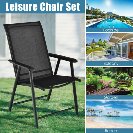 Set of 2 Outdoor Patio Folding Chair with Ergonomic Armrests-Black