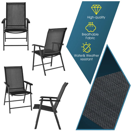 Set of 2 Outdoor Patio Folding Chair with Ergonomic Armrests-Black