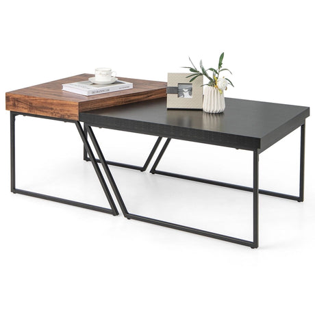 2 Pieces Modern Stacking Side Table for Living Room, Office, Bedroom
