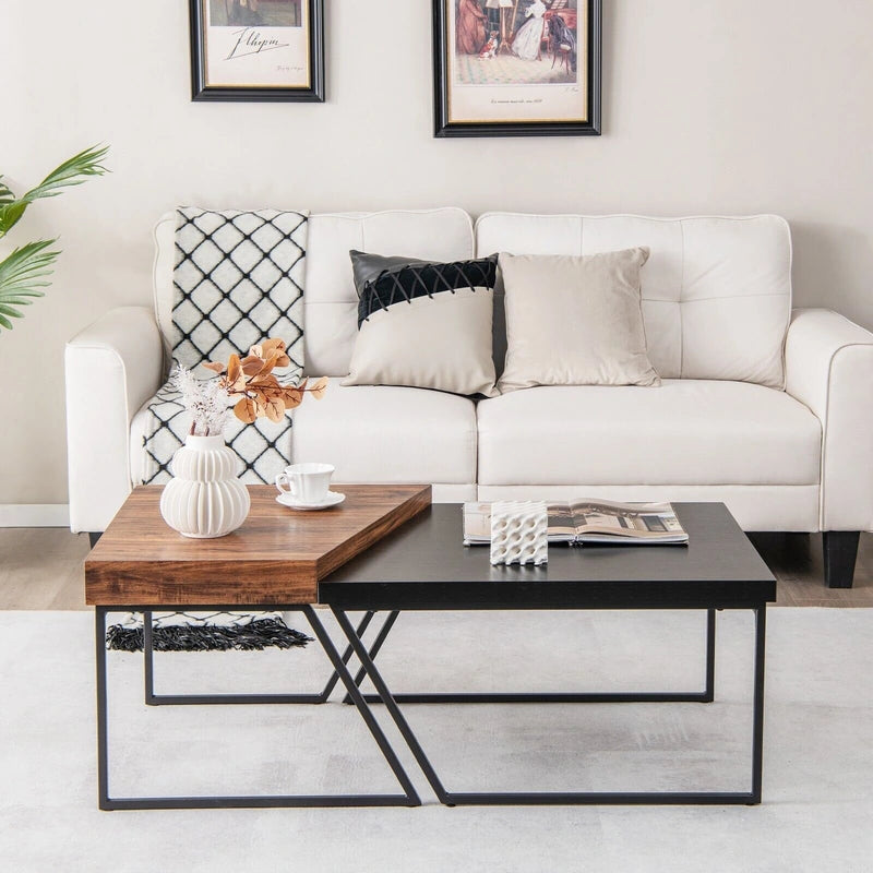 2 Pieces Modern Stacking Side Table for Living Room, Office, Bedroom