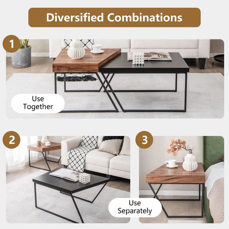 2 Pieces Modern Stacking Side Table for Living Room, Office, Bedroom