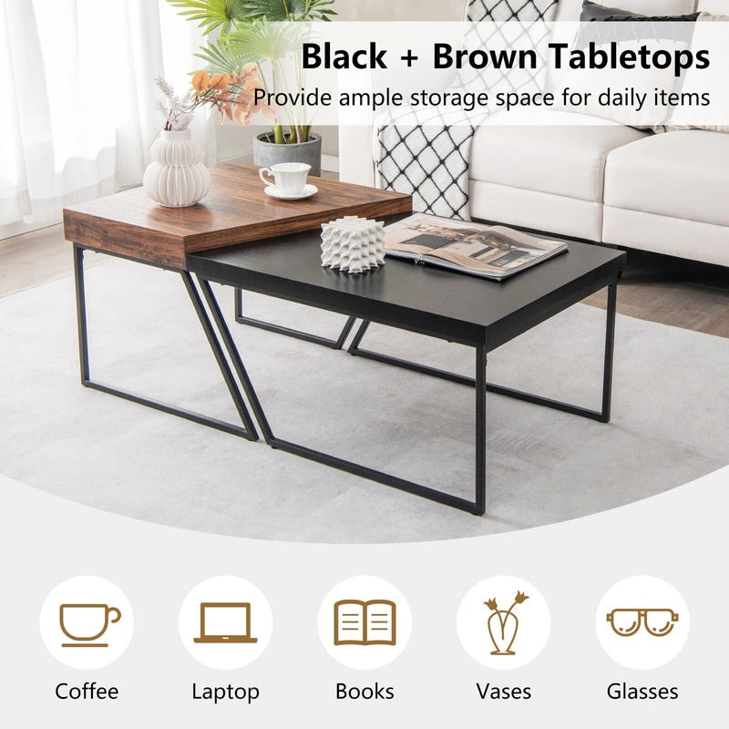 2 Pieces Modern Stacking Side Table for Living Room, Office, Bedroom