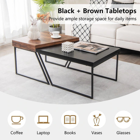 2 Pieces Modern Stacking Side Table for Living Room, Office, Bedroom