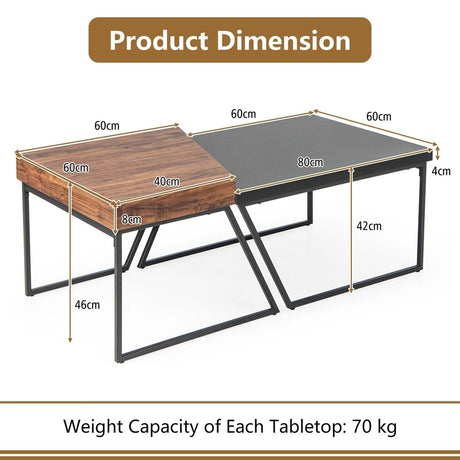2 Pieces Modern Stacking Side Table for Living Room, Office, Bedroom