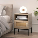 Set of 2 Nightstand with Storage Home Boho Style Accent Side Table-Oak