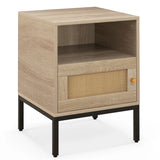 Set of 2 Nightstand with Storage Home Boho Style Accent Side Table-Oak