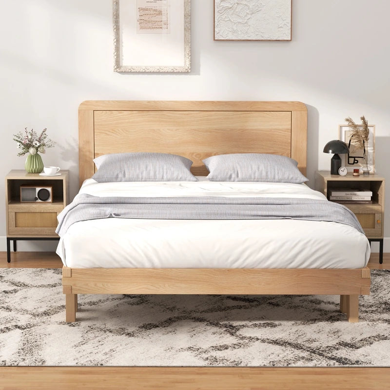 Set of 2 Nightstand with Storage Home Boho Style Accent Side Table-Oak