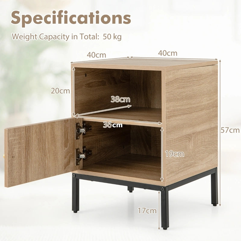 Set of 2 Nightstand with Storage Home Boho Style Accent Side Table-Oak