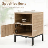 Set of 2 Nightstand with Storage Home Boho Style Accent Side Table-Oak