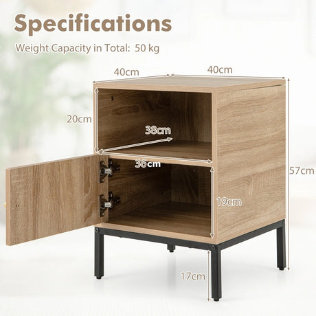 Set of 2 Nightstand with Storage Home Boho Style Accent Side Table-Oak