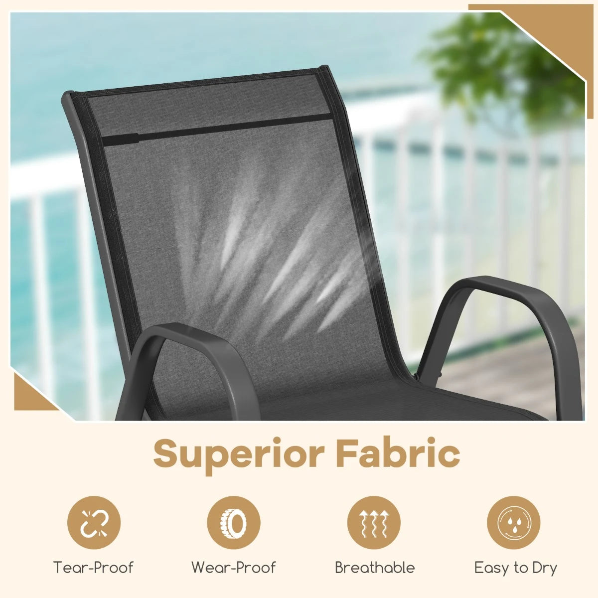 Set of 2 Patio Stackable Metal Dining Chairs with Armrests-Black