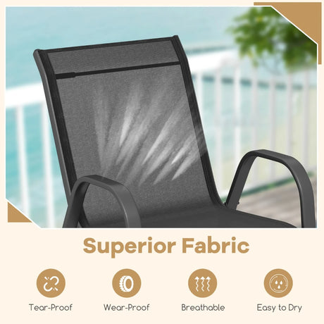 Set of 2 Patio Stackable Metal Dining Chairs with Armrests-Black