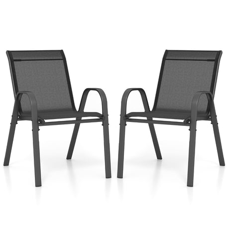 Set of 2 Patio Stackable Metal Dining Chairs with Armrests-Black