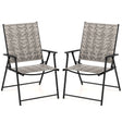 Set of 2 Patio Folding Chairs with Armrests-Grey