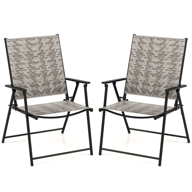 Set of 2 Patio Folding Chairs with Armrests-Grey