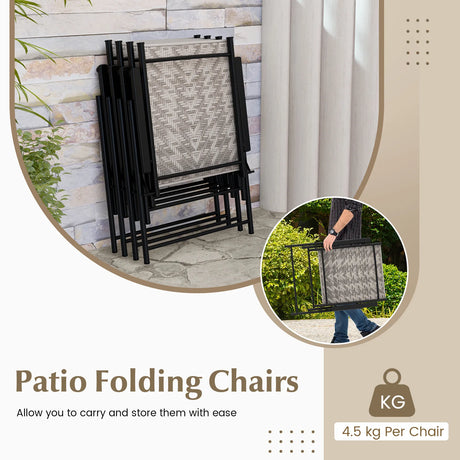 Set of 2 Patio Folding Chairs with Armrests-Grey