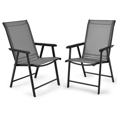 2 Pieces All-Weather Folding Chair Set with armrests for Patio